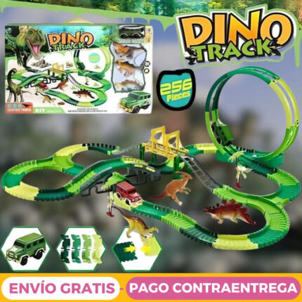 Pista de Dinosaurios con 256 Piezas y Giro 360°, Una Aventura Jurásica 🚗🦖